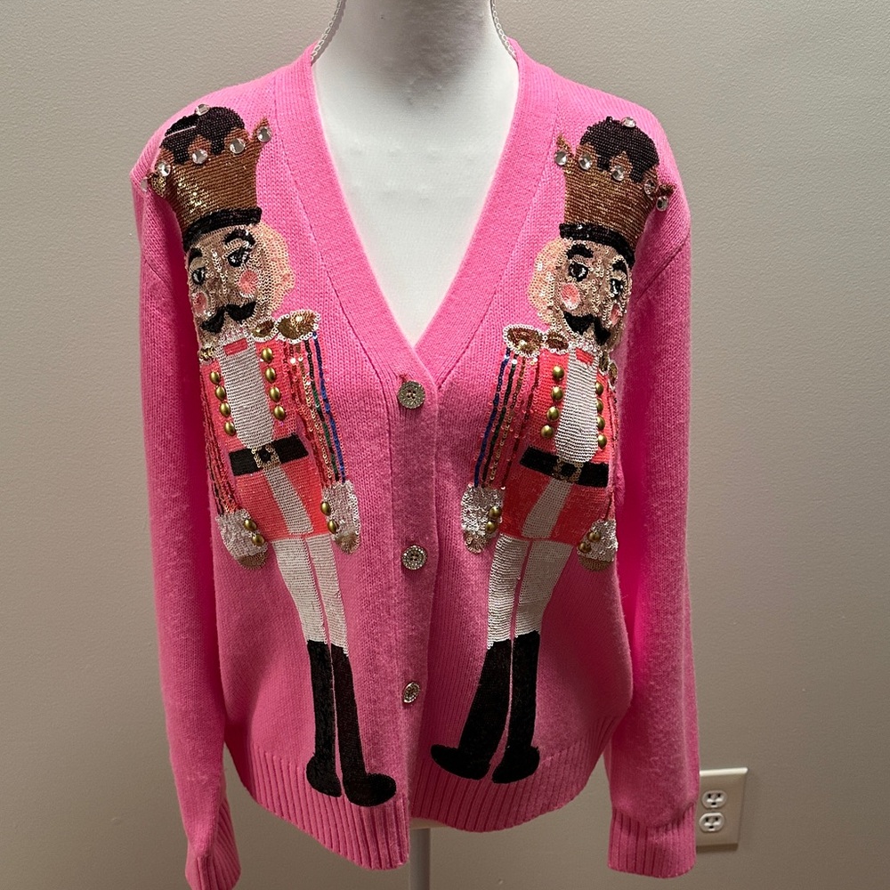 Pink Nutcracker Sequin Cardigan Sweater - Women